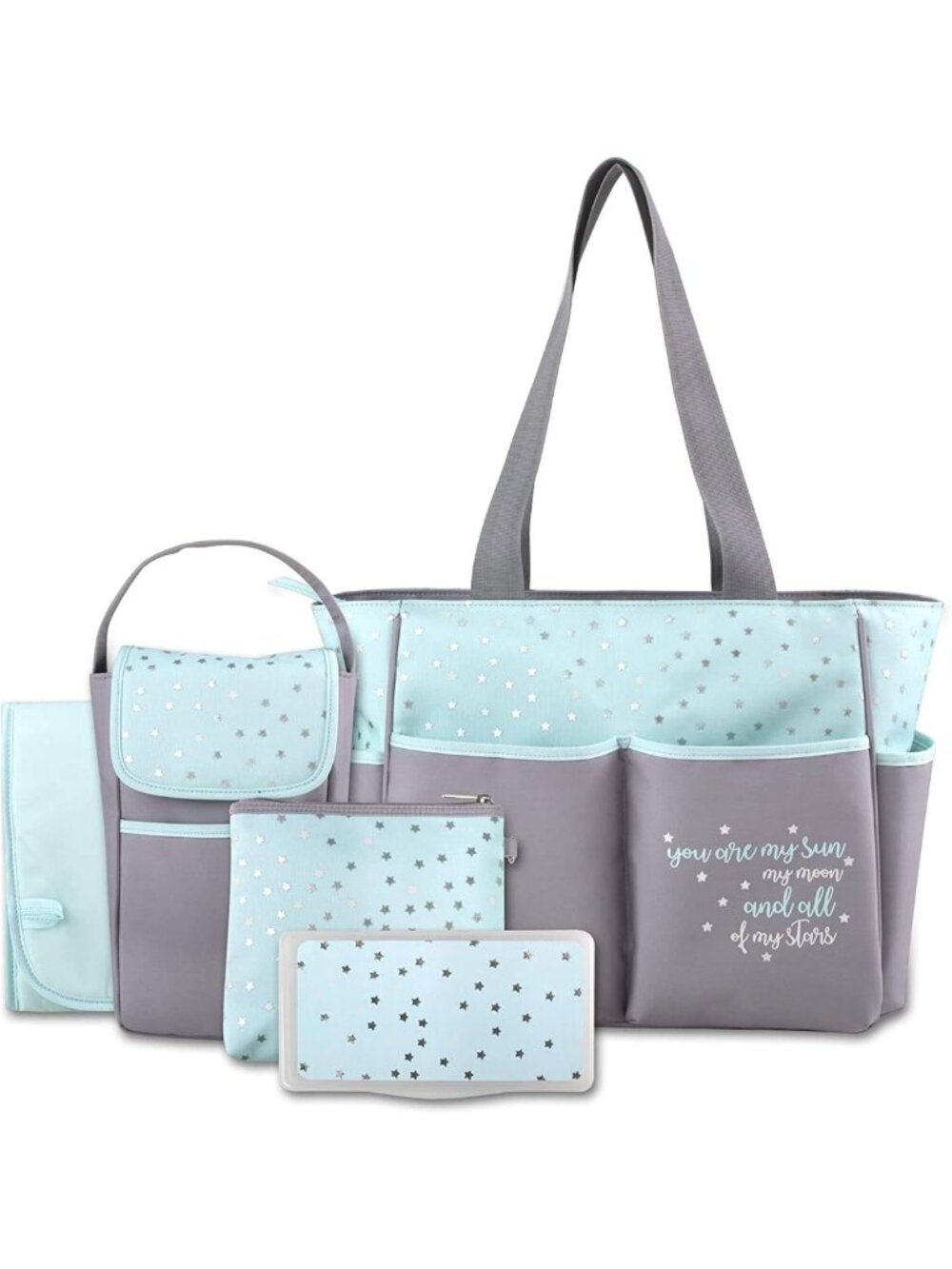 Stylish Baby Diaper Bag Tote Set - 5 Pieces with Wipes Pocket & Changing Pad